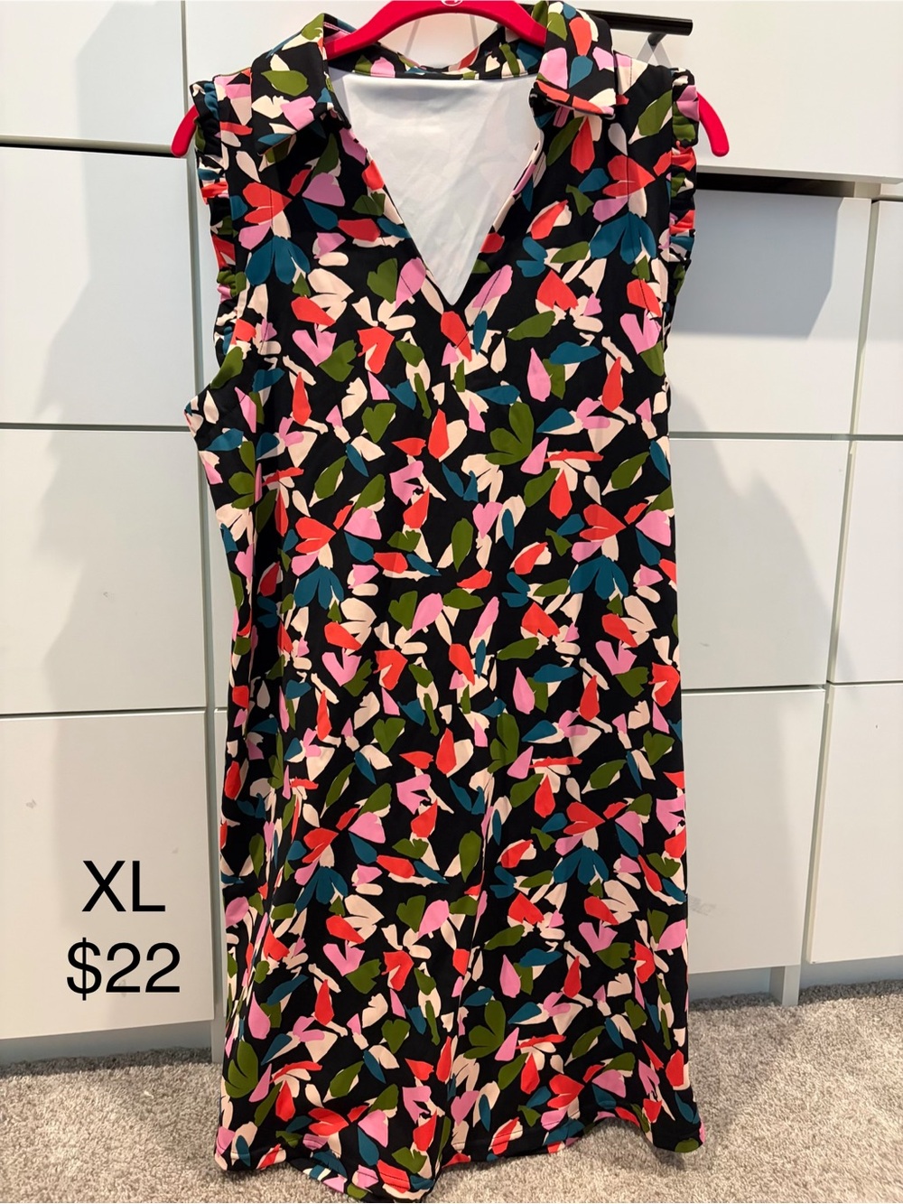 V-Neck Mini Dress in Black Multi Floral